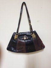 Vintage ETRO Two Tone Leather Tote Bag - Blac...