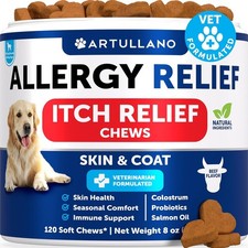 Dog Allergy Chews - Itchy Skin Relief for Dogs - 120 Chewable Soft Treats with C