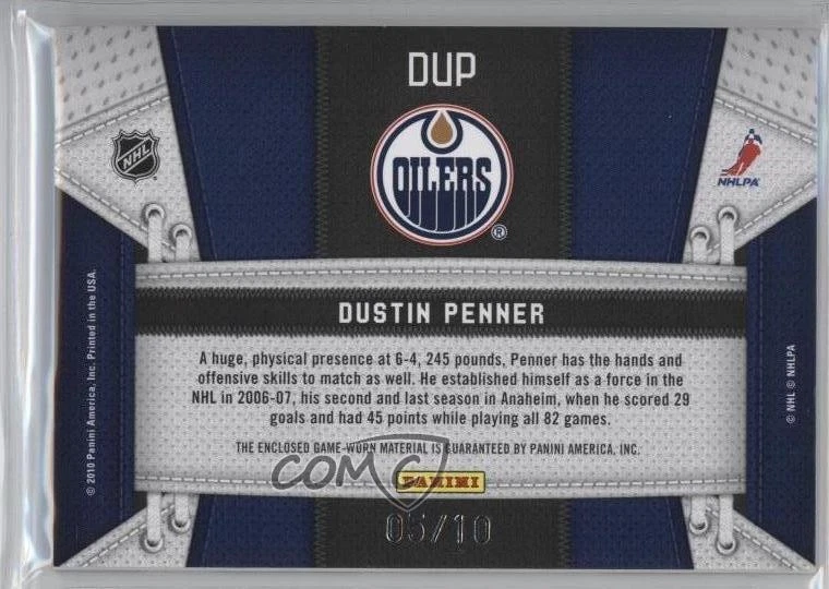 2010 Certified Fabric of the Game Die-Cut NHL Materials Prime /10 Dustin Penner - Image 2 of 2