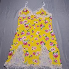 SHEIN Cami Dress Womens Small Yellow Floral Lace Trim Mini Slit Summer Picnic