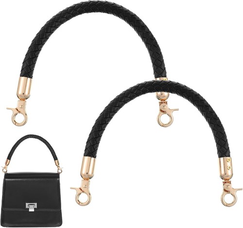 2Pcs Short Black Purse Handles, 11.8 in PU Leather Handbag Handles ...