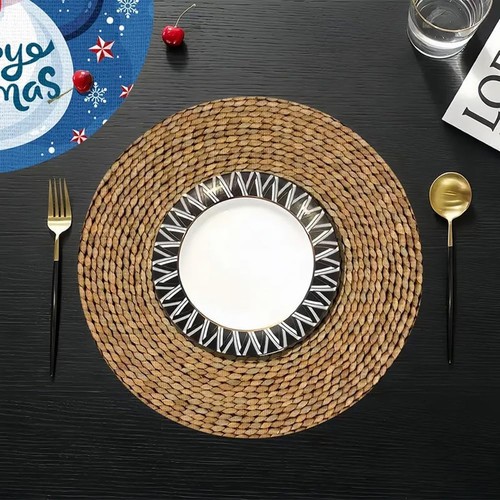 6pcs Linen Blend Placemats Round Spiral Rattan Heat Resistant Kitchen Dining - Picture 8 of 9