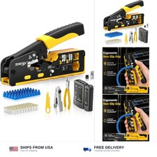 RJ45 Pass-Through Crimping Tool Kit for Cat7, Cat6, Cat5   Includes Cable Tes...