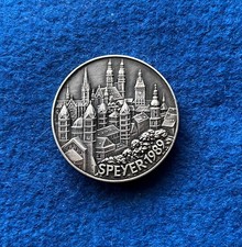 Schraubmedaille 1989 Speyer 300 Jahre Brand, Silber 40 g vorz&uuml;glich m. Leporello