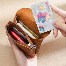 Soft Genuine Leather Zipper Coin Purse Double Pouch Change Holder for Men Women
