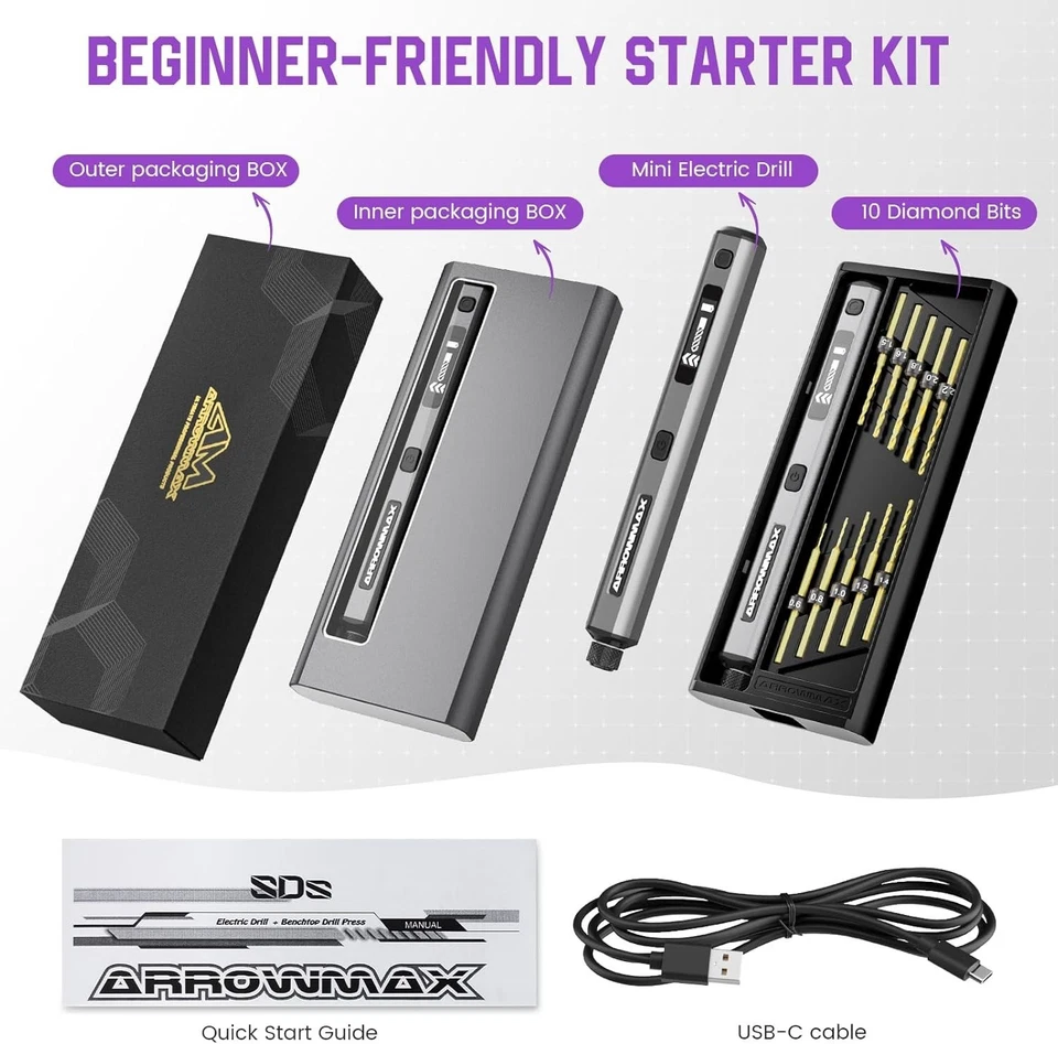 ARROWMAX 5-Speed Electric Mini Drill Pen 10 Small Drill Bits with Aluminium Box - Image 4 of 4