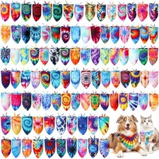 200 Pcs Tie Dye Dog Bandanas Bulk Pet Bibs Colorful Triangle Scarf Tie Dye Pet
