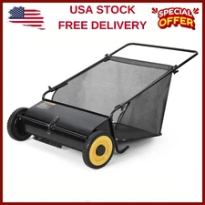 26"Push Lawn Sweeper,Grass,Lawn&Leaf Cleanup Collector W/7Cu.Ft.Hopper Bag,Leave