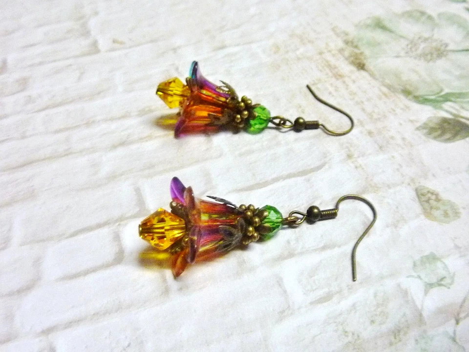 Vintage Style Bell Flower Earrings Hand Painted SB12 - image 4 of 4