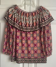 Chico’s Ethnic Tempo Off The Shoulder Multicolor Tribal Print Top Size 1 (8) NWT