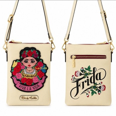 Frida Kahlo Crossbody Bag Cream Faux Leather Floral Viva La Vida Small Purse NWT