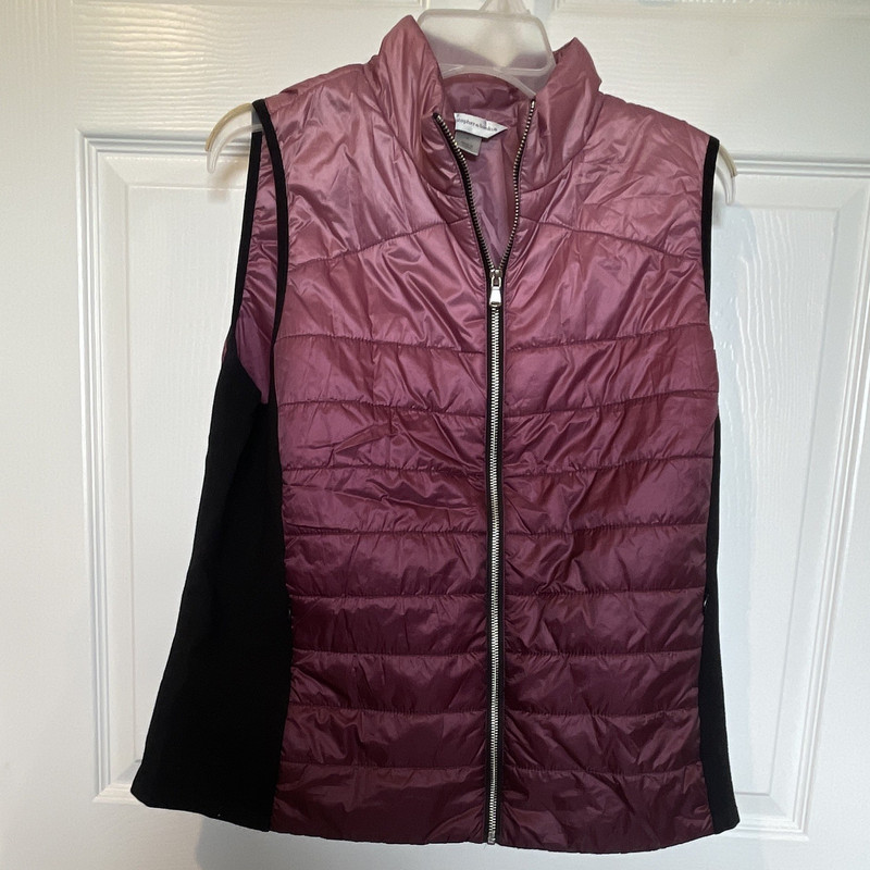 Christopher & Banks Women’s L Plum/Black Quilted Puffer Vest Full Zip