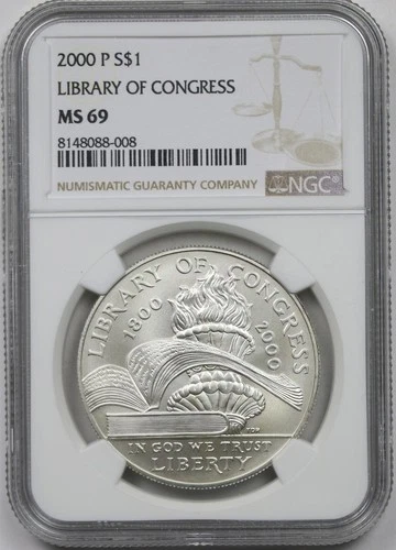 2000-P Library of Congress $1 NGC MS 69 Modern Commemorative Dollar 