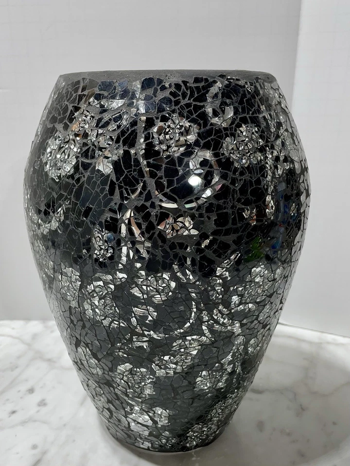 Jarrón de mosaico negro y plateado estilo discoteca moderno hogar boda único Foto 3 de 4