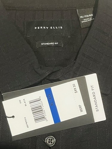 Perry Ellis Long Sleeve Dobby Plaid Shirt, Mens XL Black No Ironing, Seller Fav - Picture 5 of 13