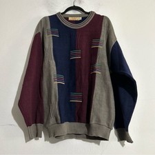 Vintage Colorblock Striped Knit Cotton Sweater Grandpa Dad Indie Grunge Fall