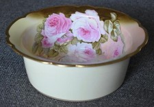 LOVELY P B LIMOGES FRANCE SIGNED PINK FLORAL GILDED SCALLOPED EDGE DEEP BOWL