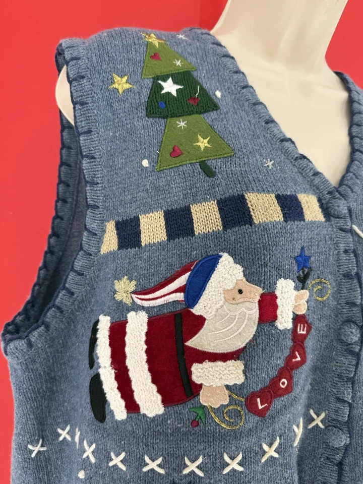 VTG Segue Christmas Sweater Vest Wn XL Holiday Knit USA Patriotic Flag PartyUgly - Image 4 of 4