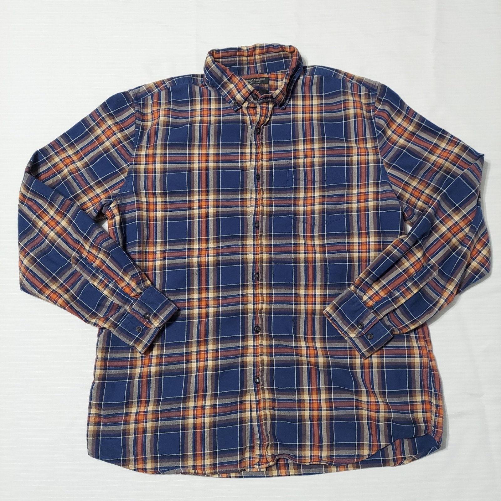 Banana Republic Luxe Flannel Shirt Men’s XL Slim Fit Blue Plaid Button Down