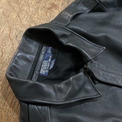 Vintage Polo Ralph Lauren Leather Bomber Jacket Black A2 Style XXL