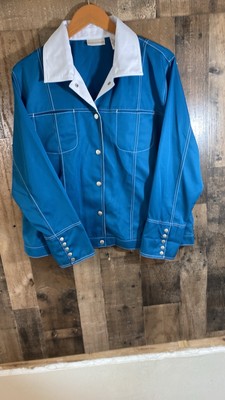 Drapers & Damons Jacket Women's XL ''Teal'' Blue White Collar ~ Snap Closure