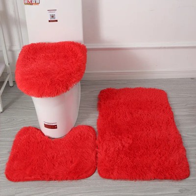 Monochromatic Non-Slip Hairy Carpet Set, Non-Slip Toilet Mat, Bath Mat, Absorben