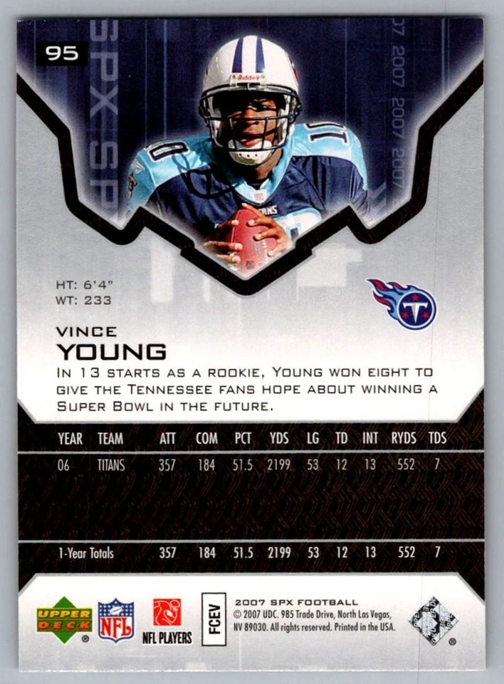 2007 SPx Vince Young Tennessee Titans #95 - Image 2 of 2