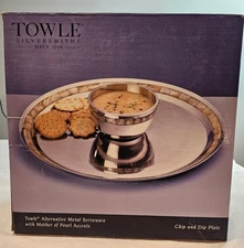 Towle Chip & Dip Plate 15.25” Alternative Metal Mother of Pearl New in Box