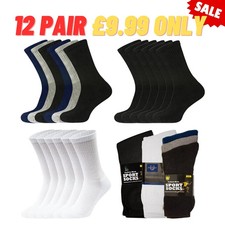 12Pairs Mens Sports Socks Cotton Rich Cushioned Everyday Crew Sock Size 6-11 lot