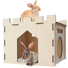 Large Sturdy Bunny House with Spacious Balcony Hidey Detachable Playhouse for...