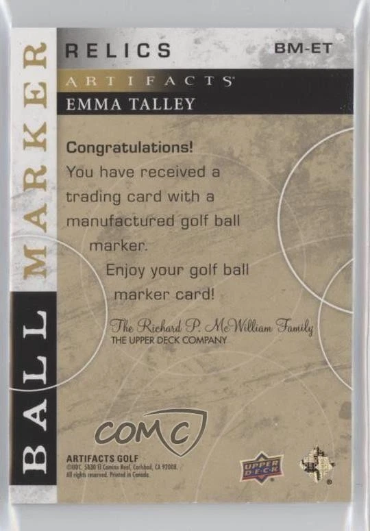 2021 Upper Deck Artifacts Ball Marker Relics Emma Talley #BM-ET Rookie RC - Image 2 of 2
