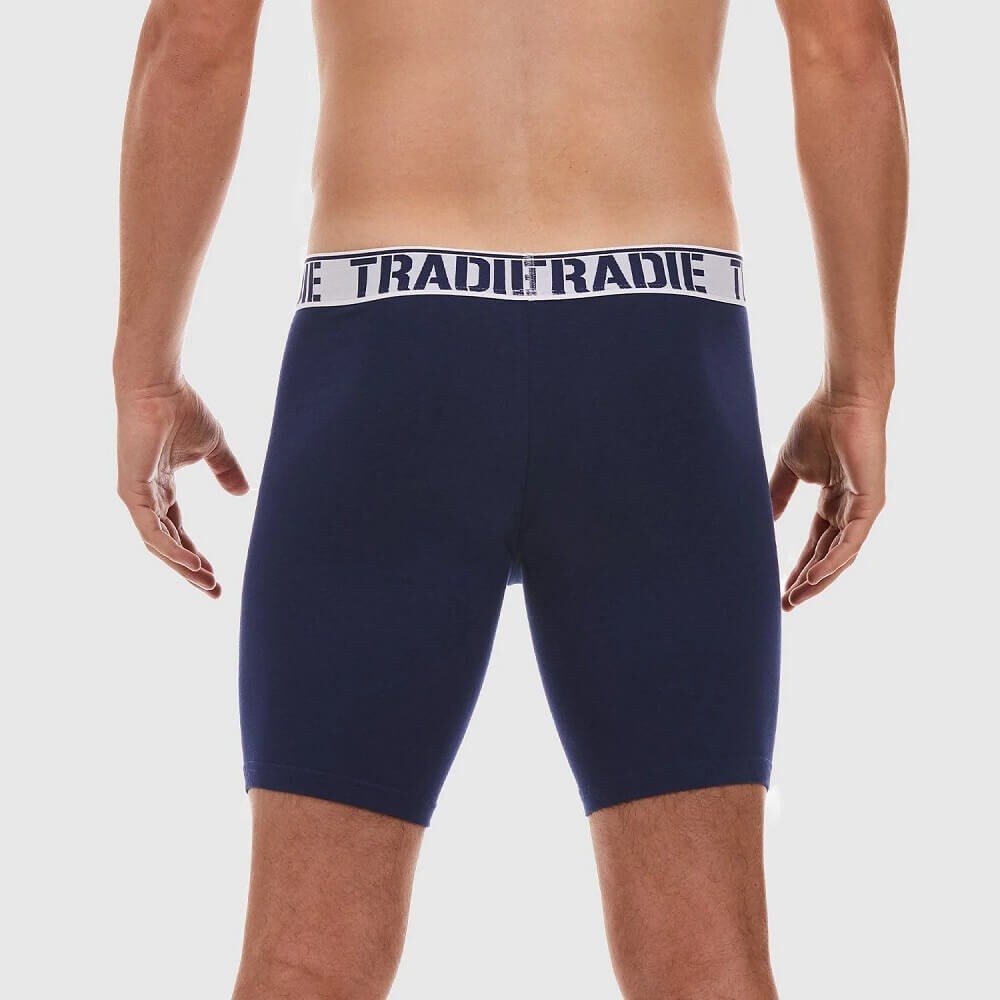 Men's Tradie 2-Pack Long Leg Boxer Shorts - Cotton Blend Trunks, Navy Blue, Sizes 3-6XL