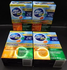 4 Pk Alka Seltzer Plus Cold & Flu Powermax Gels Day & Night 24ct Ea Exp: 09/27+