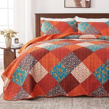 Qucover Quilts Twin Size, 3 Piece Multicolour Patchwork Print Bedspread Twin, So