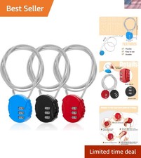3 Pieces Cable Luggage Locks 3 Digit Combination Locks Combo Locks Wire Strol...