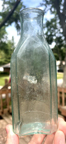 NICE AQUA RECTANGULAR SPICE BOTTLE OPEN PONTIL & ROLLED LIP 1850'S ERA DUG L@@K