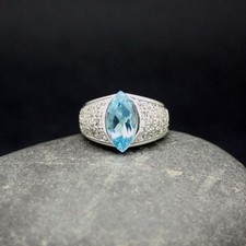 GENUINE BLUE TOPAZ RING MARQUISE CUT 925 STERLING SILVER FAST FREE SHIPPING