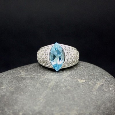 ECHTER BLAUTOPAS RING MARQUISESCHLIFF 925 STERLINGSILBER SCHNELLER KOSTENLOSER VERSAND 