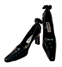 Vintage 80's-90's Palizzio Couture Black Leather Fan Heels Pumps Spain Size 8.5