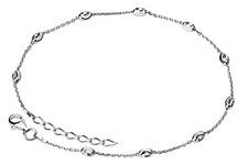 925 SILVER OVAL MOON-CUT BEADS ANKLET BRACELET 9"+1" EXTENSION MADE IN ITALY
