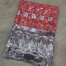 Indian Vintage Dupatta Long Scarf Sequins Hand Embroidery Georgette Veil Stole L