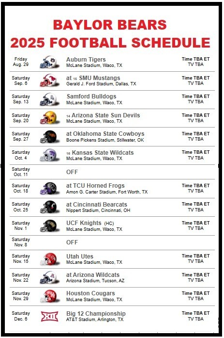 41 2025 Baylor Bears Football Schedule Refrigerator Magnet 4by6