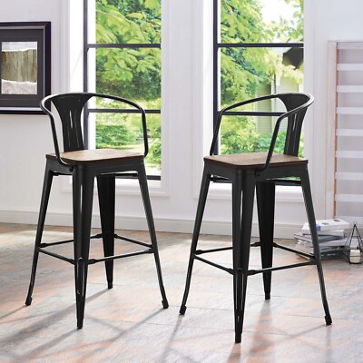 Modway Promenade Bar Stool Set of 2 in Black