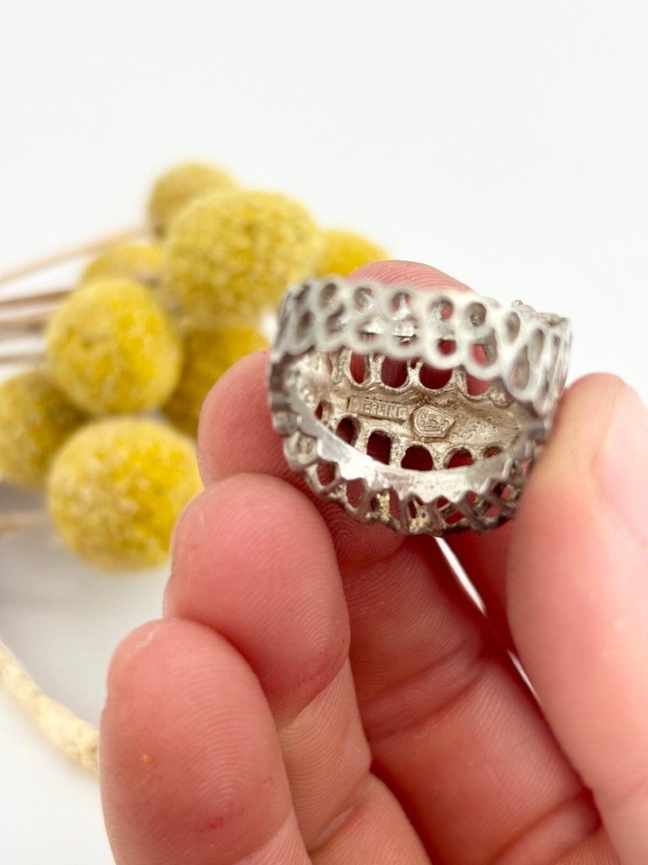 Vintage Sterling Silver Green Marble Statement Ring Size 7.25 eBay