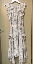 NWT $587 Ulla Johnson Dorothea Ruffle Silk Tassel Dress Cream/Brown Size 6