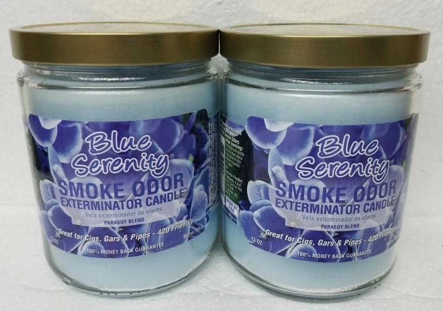Vela tarro Smoke Odor Exterminator 13 oz, juego de dos velas serenidad azul. Foto 2 de 2