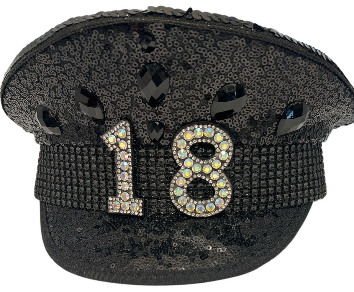 Girls 18th Birthday Sequin Hat Party 18 Captains Hat Black 18th gift ideas