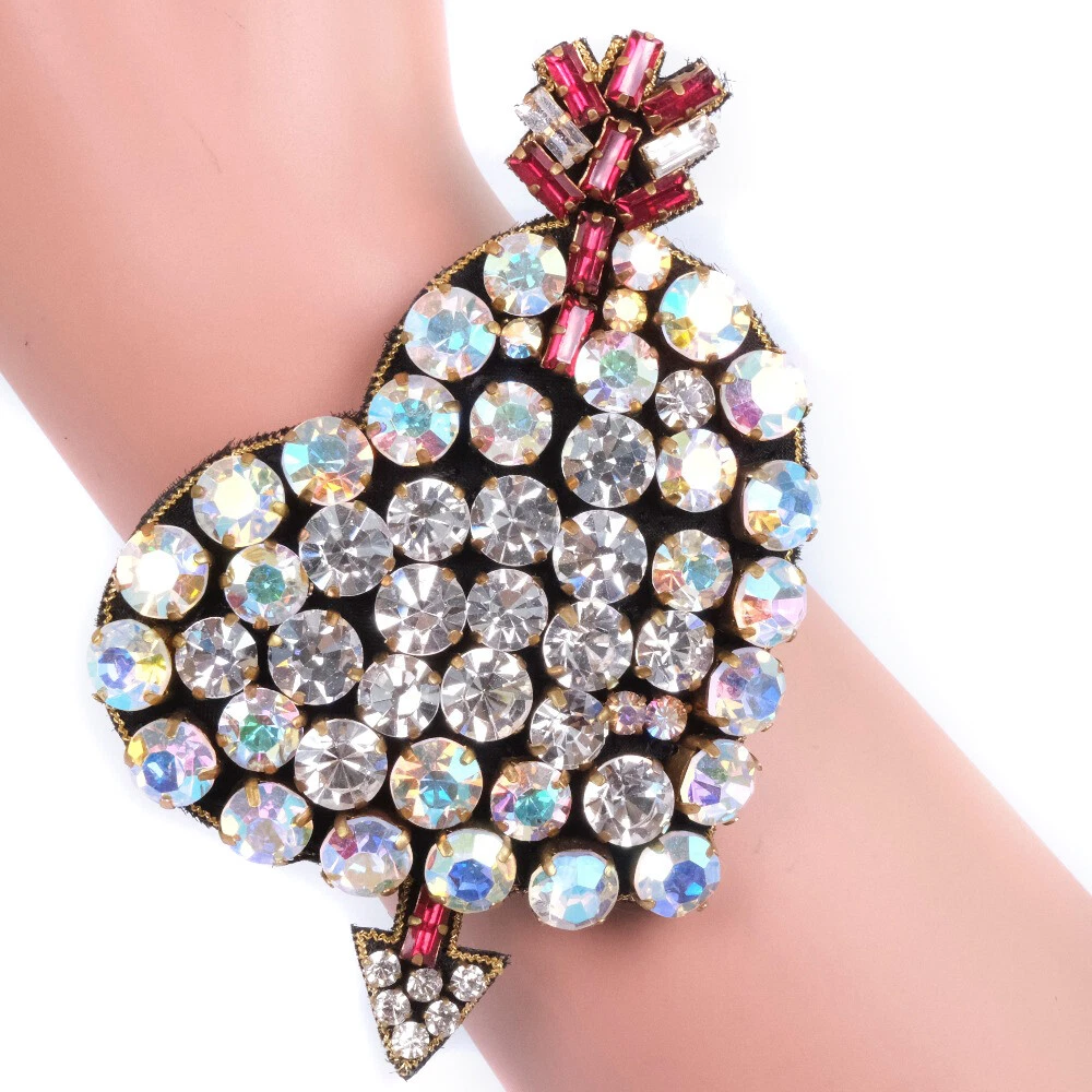 GUCCI Bijoux pierced heart Bracelet leather/Rhinestone Women