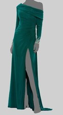 Mac Duggal Women Green Beaded Cuff Drop Shoulder Faux Wrap Gown Dress Size 2