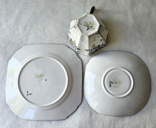 Rare Vintage Shelley Art Deco Queen Anne Trio 11476 Black Leafy Trees 1926 - Picture 8 of 13